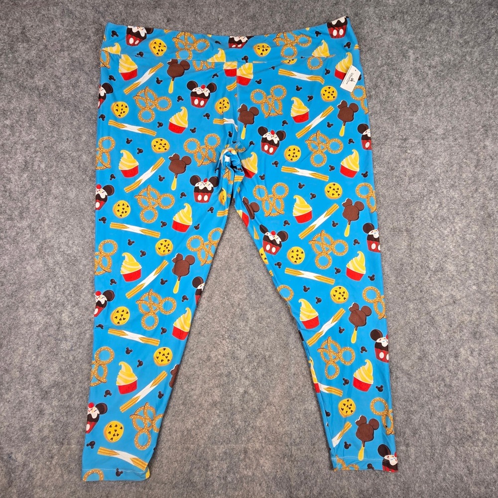 Disney Parks Snacks Leggings Womens 3X Blue Stretch Mickey Pretzel Dole Whip NWT - Picture 2 of 9